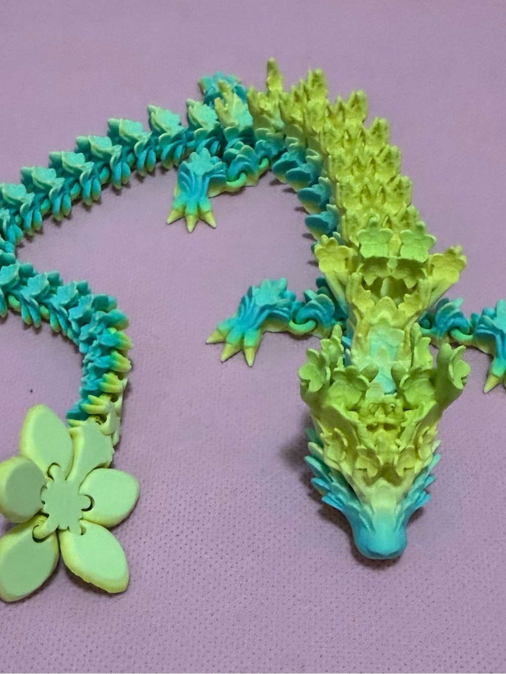 Blue-Green floral dragon 3D printed